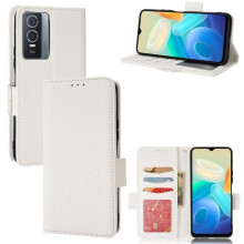 Étui à rabat en cuir PU pour vivo Y76 5G et vivo Y76S 5G - Blanc