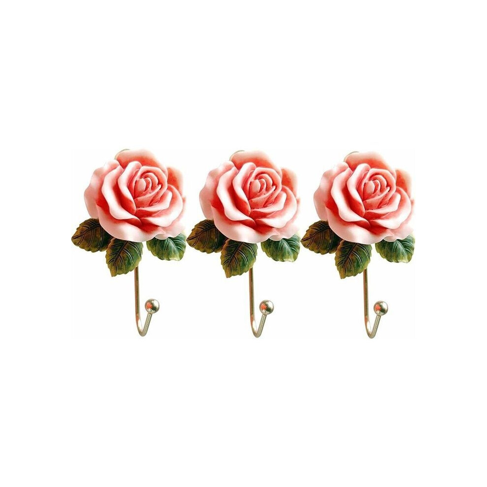 3 Pcs Rose Resin Wall Hooks, Creative Flower Iron Hook For Hanging Coat/Hat/Key/Towel/Handbag 9149891815919