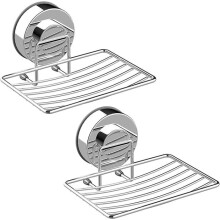 Set of 2 suction cup soap dishes made of 304 stainless steel, sponge holder, durable storage tray for bathroom and kitchen.