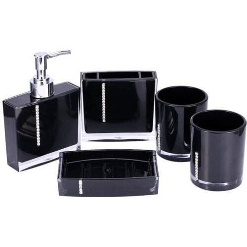 Bathroom Accessories - 5-Piece Set - Black Resin - Eco-Friendly - Practical
