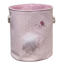 Panier à linge rose cygne avec compartiments de rangement pour jouets et livres, diamètre 35 x hauteur 40 cm, motif cygne