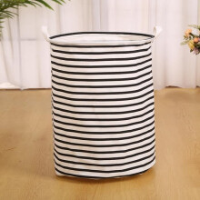 Paniers à linge - Style champêtre - Pliables - Blanc - Noir - Coton - 50 cm - Avec couvercle
