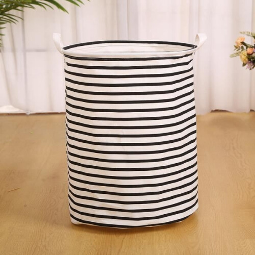 Laundry Baskets - Country Style - Foldable - White - Black - Cotton - 50cm - With Lid