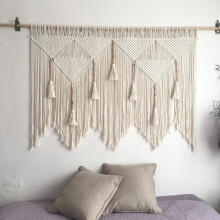 Macramé wandkleed, geweven tapijt, moderne en chique geweven kunst, kralen wanddecoratie, stijl B