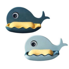 No-drill rubber soap dish, whale-shaped wall-mounted soap box for bathroom, kitchen, shower room