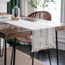 Rustikaler Makramee-Tischläufer, beige, im Bohème-Stil mit Fransen, für Esstisch, Hochzeit – 30 x 180 cm