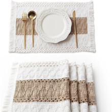 Sets de table - 4 sets de table bohèmes en toile de jute, décoration de table rustique, 30 x 50 cm