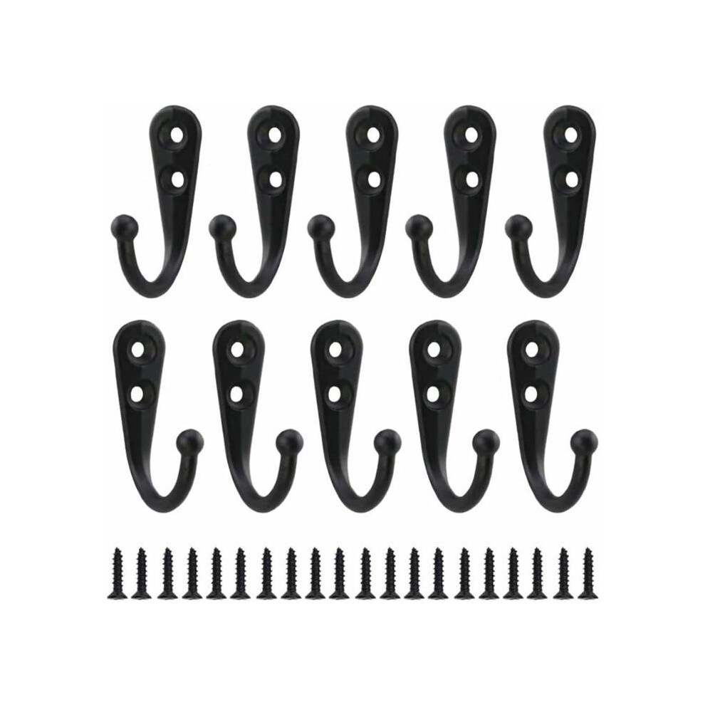10Pcs Retro Black Metal Coat Hooks, Individual Screw-In Wall Mounted Coat Hooks, Vintage Wall-Mounted Coat Rack, 20 Screws 9149891815964