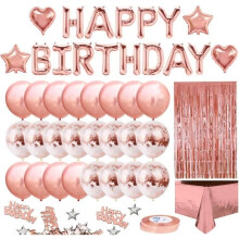 Verjaardagsdecoratieset - 34 stuks - Roze ballonnen - Slinger - Gouden tafelkleed