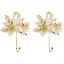 2pcs Yellow Flower Resin Wall Hooks, 3D Lily-Shaped Decorative Hook for Hanging Scarves, Bags, Coats, Towels