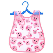 Bib, Adjustable elephant-shaped baby bib, plastic, waterproof, for meals, fabric, cartoon pattern - Beige [E2263]