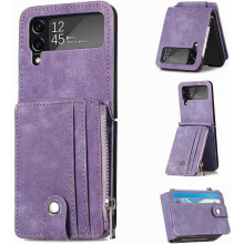 Étui pour Samsung Galaxy Z Flip 4 avec porte-cartes amovible, étui pour téléphone portable Samsung Z Flip 4 en cuir PU