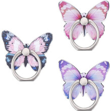 Ensemble de 3 anneaux de support pour téléphone portable avec un joli motif papillon, en métal peint, rotation à 360, anneau de support