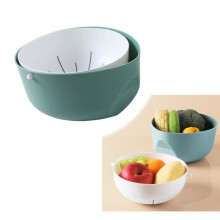 Abtropfkorb, doppelwandiger, drehbarer Küchen-Reiswaschkorb, Obstwaschkorb aus Kunststoff, für