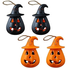 Halloween pompoenlampjes - Halloween - 4 stuks - Hars - Zwart en oranje - Feestdecoratie