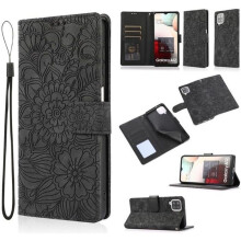 Étui pour Samsung Galaxy A12-M12 6,5" en cuir noir avec motif en relief [3 emplacements pour cartes]