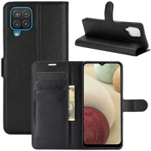 Étui pour Samsung Galaxy A12 - Cuir PU noir avec protection antichoc, fonction support et pochette pour téléphone