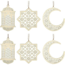 Houten hanger - ZGEER - Sterrenwindlantaarn - Woondecoratie - 6 stuks - Eid