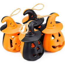 LED-pompoenlampjes, Halloween-pompoenlantaarn met LED-kaarsen, binnen- en buitendecoratie voor Halloween.