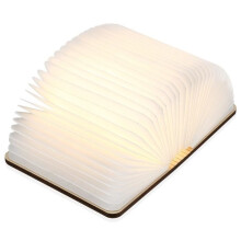 Faltbare Buchlampe fürs Wohnzimmer M - 001, USB-wiederaufladbar, warmes LED-Tischlicht aus Holz, Weiß
