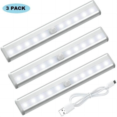 Set van 3 LED-lampen - Merkloos - USB oplaadbaar - Magnetisch - Bewegingssensor - Wit