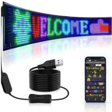 5V USB LED-matrixpaneel voor auto's — RGB meerkleurig, scrollend, Bluetooth via app, ultradun en flexibel (~3 mm)