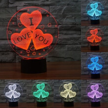 BLEOSAN 3D-LED-Herz-Scrunchie-Lampe, 3D-LED-Tischlampe, sieben Farben, Schlafzimmerlampe, Geburtstagsgeschenk, Weihnachtsgeschenk