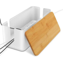 Cable Management Box, Cord Storage Box with Bamboo Lid, Wire Cable Organizer Box