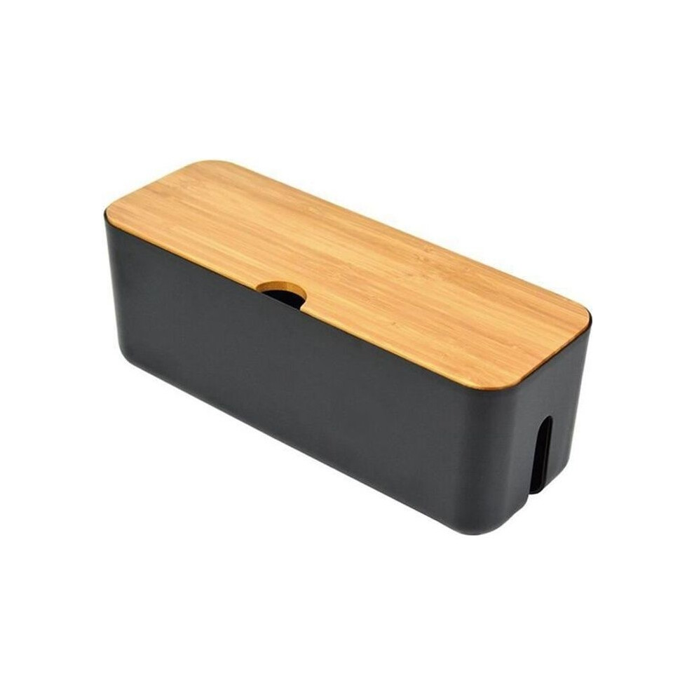 Cable Management Box With Wooden Lid, Cord Storage Box To Cover And Hide Computer Cables, Black 9149891820951