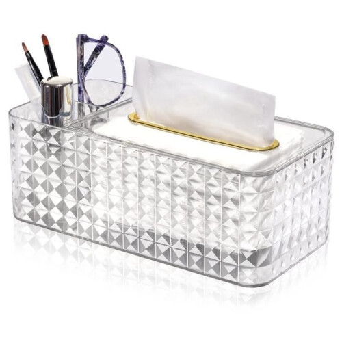 Tissuebox en bureau-organizer, rechthoekige tissuebox, transparant