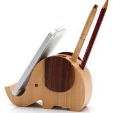 Elephant-shaped wooden phone stand, desk decoration and pen holder, gift for men and women