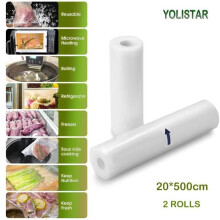 Vacuümzakken, verpakking van 2 rollen, 20x500cm, vacuümzakken voor voedselverzegelaars, voedselbewaarder en vacuümsealer