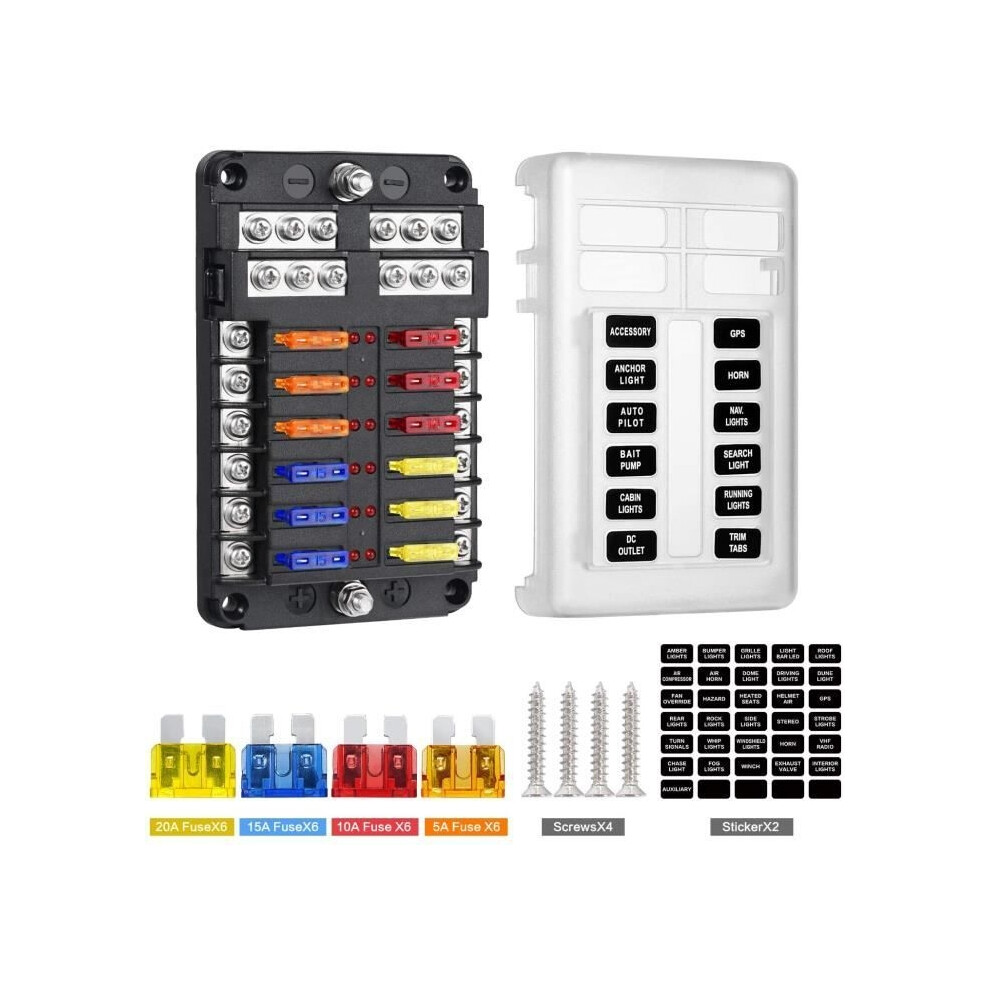 Changm 12-Way Fuse Box, 12V Fuse Holder, Ato 32V 100A With 12 Led Indicators, Waterproof Protective Cover, Fuse Box 9149891837232