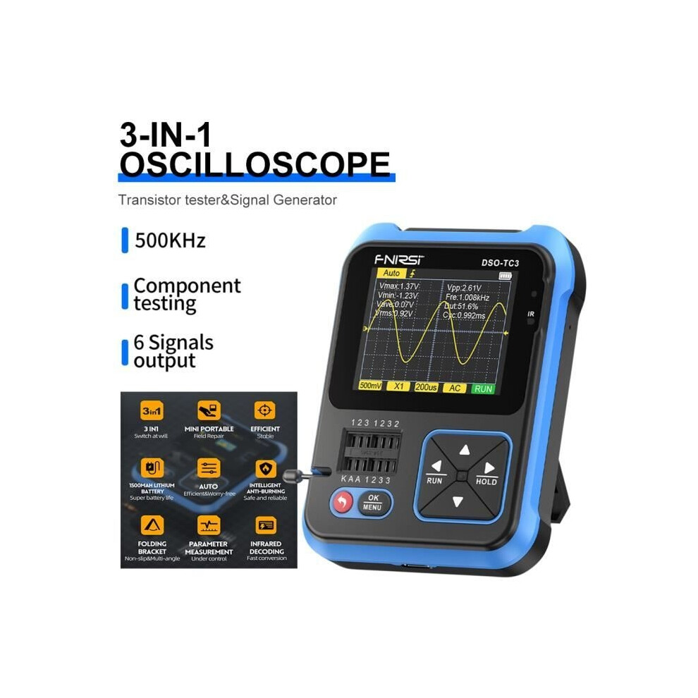 Portable Digital Oscilloscope - Mioloe - Dso-Tc3 - 500 Khz - 2.4-Inch Tft Screen - Transistor Tester 9149891837911