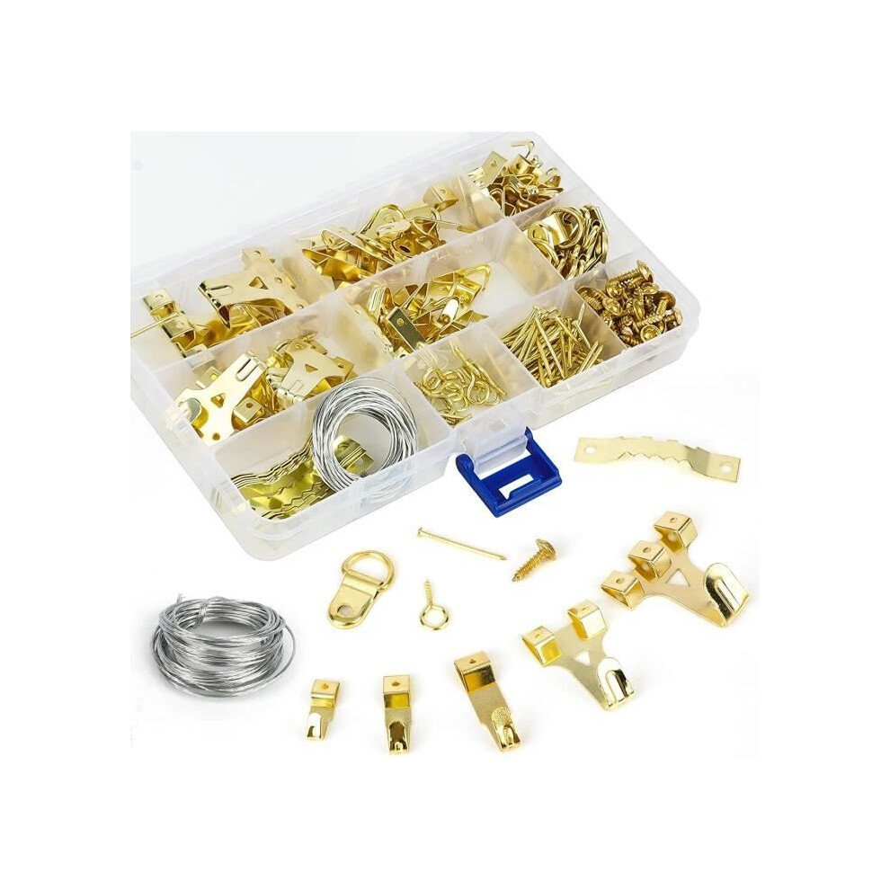 Wovte 250Pcs Picture Hanging Hooks With Assorted Wall Hooks, Nails, D-Rings, Sawtooth Back, Steel Wire 9149891838468