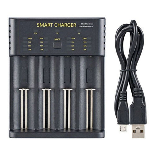 Battery charger - TD - 4 slots - Overcharge protection - LED display - USB