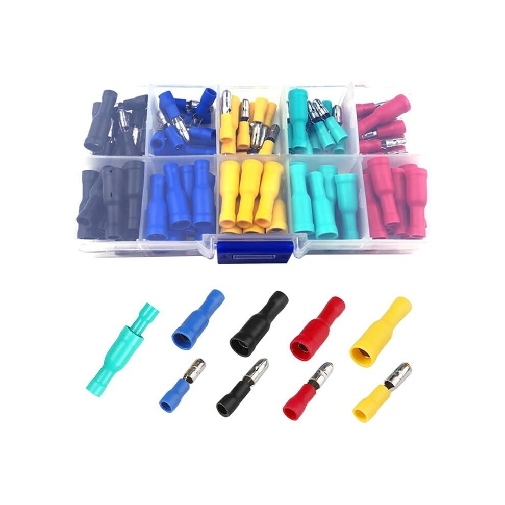 Pack Of 100 Insulated Electrical Lugs, Crimp Terminals And Connector Kits, Straight Wire Terminal Connectors For 9149891840256