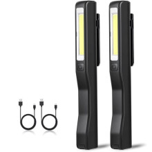 2-Piece Rechargeable USB LED Work Light, Ultra-Bright, for Camping, Garage, Workshop, DIY Projects, with Magnetic Clip