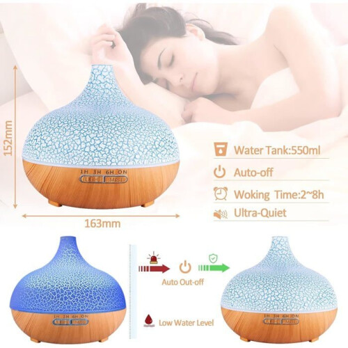 Essential Oil Diffuser, 550ml Ultrasonic Humidifier Electric Aromatherapy Diffuser with Remote Control, 7 Colors 1