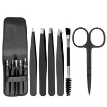 Professionelle Augenbrauenpinzette aus Edelstahl, Augenbrauen-Set mit Augenbrauenschere und Augenbrauenpinsel, Schwarz