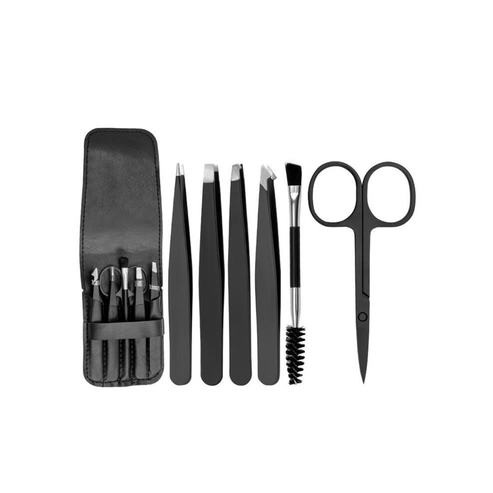 Aihontai Black Professional Stainless Steel Eyebrow Tweezers, Eyebrow Kit With Eyebrow Scissors, Eyebrow Brush Set,