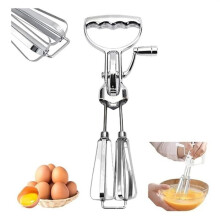 2-teiliger Handkurbel-Eierquirl aus Edelstahl, rotierender Handschneebesen, Handkurbel-Eierquirl, manueller Mixer
