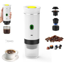 Portable capsule coffee machine, 3-in-1 12V coffee maker, small capsule, large capsule, ground coffee, white