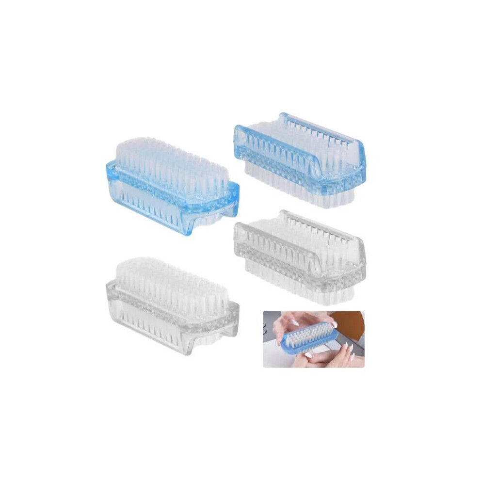Aihontai Nail Brushes - Set Of 4 - Double-Sided - Soft And Effective - Blue And Transparent - Ergonomic