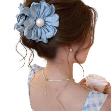 Trendige Perlen-Haarnadel, Stoff, Blumenverzierung,-Blau