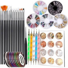 Nagelkunstset - Happy Buy - 15 kwastjes - Strasssteentjes en glitter - Manicuretools - Diverse kleuren