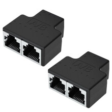 Set van 2 RJ45 netwerkadapterkabelverlengstukken, 100 Mbps, 1 x RJ-45 female naar 2 x RJ-45 female, inline koppeling voor c