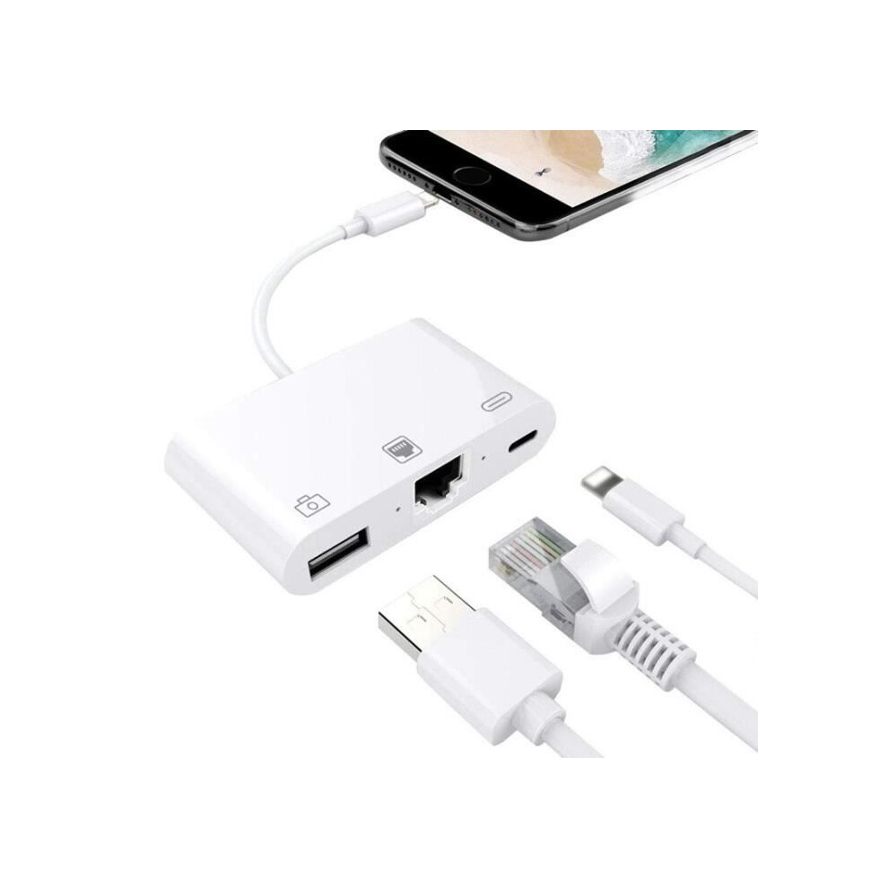 Lightning To Rj45 Ethernet Adapter Lan Adapter With Network Cable Usb Cable With Charging Port White 9149891848856