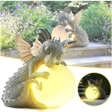 Beeld - PRUMYA - Lichtgevende Draak - Hars - 12x15x16 cm - Tuindecoratie