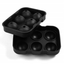 Set van twee siliconen ijsblokjesvormen, zes bolvormige ijsblokjes, perfect voor whiskycocktails, met deksels, zwart